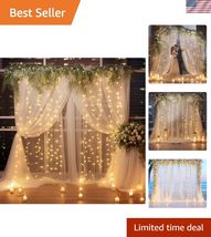 20ft x 10ft White Sheer Tulle Backdrop Curtain with Lights String- Weddi... - $118.38