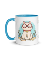 Personalized Monogram Coffee Mug 11oz | Cute Cat Wearing Glasses Floral ... - $40.22 CAD