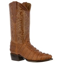 Mens Cognac Cowboy Boots Real Leather Embossed Crocodile Tail Western J Toe - £87.10 GBP