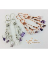 Handmade amethyst earrings: long copper/stainless dangles small hoops am... - $652.96 MXN