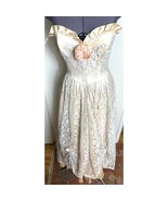 Vintage 1950s Strapless Party Dress Peach Satin Lace Bridal Prom Gown Pe... - $1,311.75 MXN