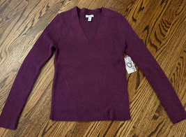 NEW Nine West Ribbed V-neck Sweater Plum Metallic Size Large NWT - $29.69