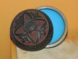 Chinese Cinnabar type 3.5&quot; Round Box Carved Relief peony flowers blue en... - $42.74