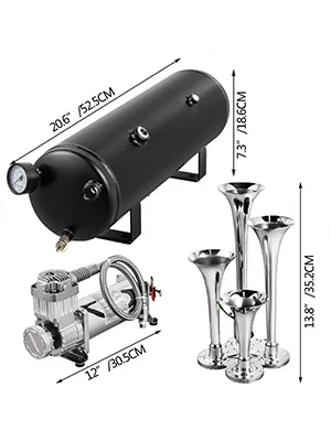 VEVOR 3 / 4 Trumpets 12V Air Horn Train Horns Kit 135 /150 DB Loud Max 150 PSI W - £382.31 GBP