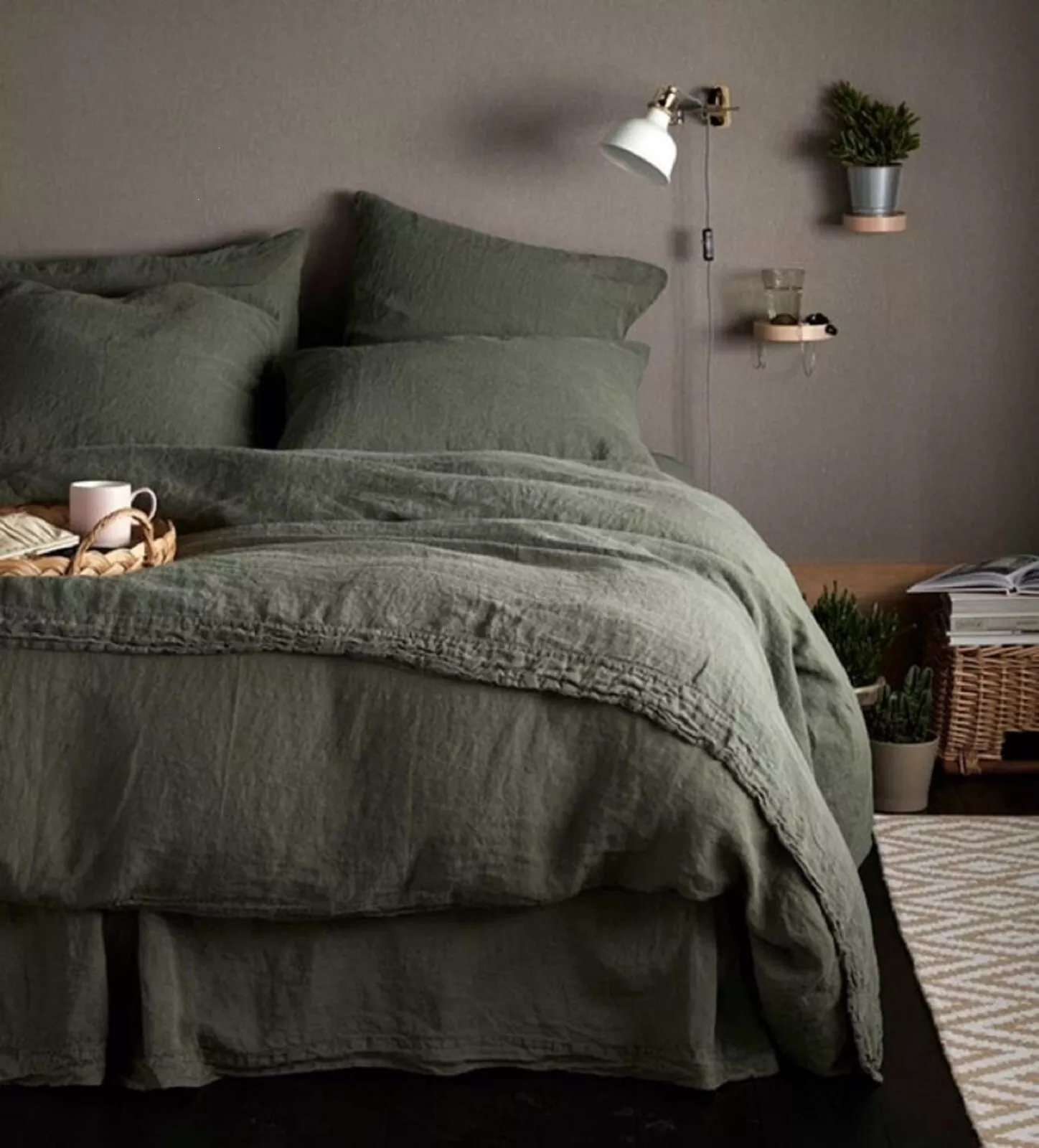 Olive green Washed Cotton Duvet Cover Boho Bedding Uo Bedding Cover - £54.36 GBP+