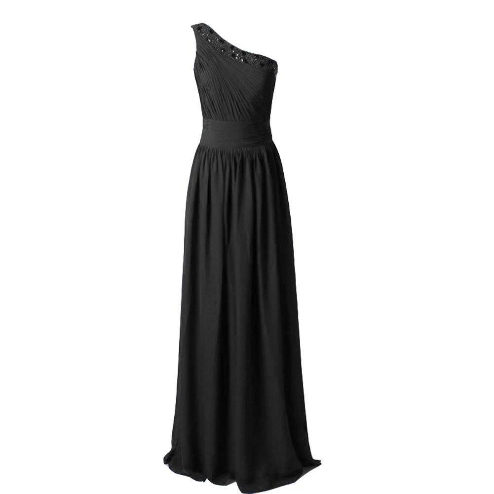 Kivary Women's Chiffon Beaded Sequins One Shoulder Long A Line Corset Prom Eveni