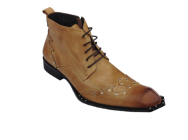 Men&#39;s Zota shoes High Top Leather Fashion Boot G4H939 Tan Brown Size 8 - £87.91 GBP