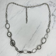 Premier Designs Faux Pearl Cabochon Long Chain Link Silver Tone Necklace - £7.89 GBP