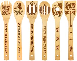 Halloween Wooden Spatulas, Natural Bamboo Cooking Utensils and Kitchen Cutlery - £19.23 GBP