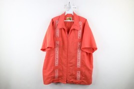 Vtg 90s Streetwear Mens 2XL Guayabera Embroidered Full Zip Beach Wedding Shirt - £31.10 GBP