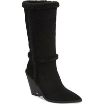 Sam Edelman Women Block Heel Mid Calf Furry Boots Ilsa Size US 5.5M Black Suede - £58.96 GBP