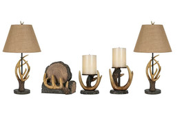 5 Piece Cabin Lodge Deer Antler Lamps Set, Modern Rustic, Dark Rich Browns - NEW - £116.68 GBP