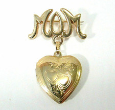 Vtg Gold Tone Heart Photo Locket Brooch for Mom Mother Gift of Love  - £16.03 GBP