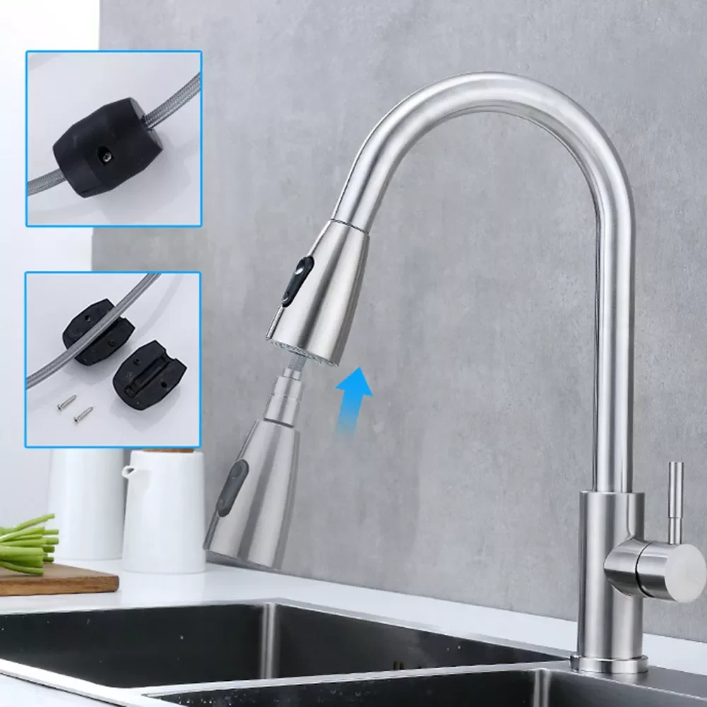 House Home Black Kitchen Faucet Single Hole Pull Out Spout Stream deck Sink Mixe - £48.75 GBP