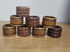 Vintage Wood Napkin Rings Round Set of 8 Carved And Barrel Style - £19.97 GBP