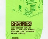 BANANAS Huge Banana Shaped Menu Fort Collins Colorado 1970&#39;s Very Appeal... - $57.42