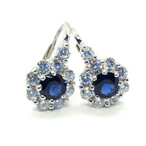 14K White Gold Plated Simulated Sapphire Floral Drop Earrings 1.60Ct V-Day Gifts - £72.82 GBP