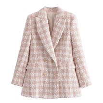 Jacket tweed blazer za 2021 women autumn jacket pink blazer double breasted office lady thumb200