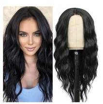 WAVE&amp;BREEZE Long Black Hair Wigs for Women 18inch Natural Black Middle Part Wig - £15.42 GBP