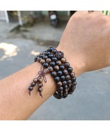 108 Bead Sunken Agarwood Bracelet – Lotus Charm, Natural Scent, 6–8mm Sizes - $69.77 CAD+