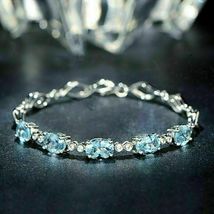 8.10Ct Oval Cut Simulated Aquamarine Bracelet Gold Plated 925 Silver  - £131.13 GBP
