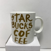 2015 Starbucks Coffee 12oz Ceramic Mug Cup White Gold Letters Graffiti - £13.59 GBP