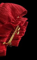 Vintage La Regale Red Pleated Satin Evening Bag Gold Frame Chain 90s Purse image 8