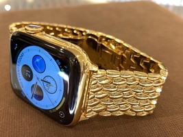 Custom 45mm Apple Watch Series 8 Stainless Steel 24K Gold Plated LTE+Blo... - $1,424.05