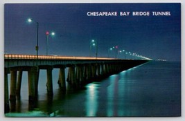 Chesapeake Bay Bridge Tunnel At Night Virginia Beach VA Postcard D38 - £3.70 GBP