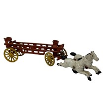 Long 14” Antique Cast Iron Toy 2 Carriage Horses, Fire Truck Base - £35.27 GBP
