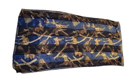 Navy Western Horse Print Silk Scarf Shawl Unbranded Oblong 56&quot;x13&quot; - $12.99