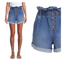 NWT No Boundaries Juniors&#39; Ultra High Rise Blue Jean Paperbag Shorts SZ XS (1) - $11.28