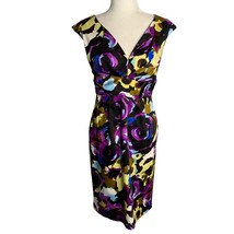 Donna Ricco Sleeveless Sheath Dress 4 Black Floral Zip V Neck Partially Lined - £29.72 GBP