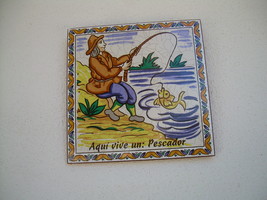 Spanish Tiles Fisherman Made In Spain Pescador Wall Plaque - $60.00