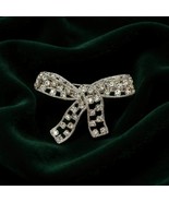 Kenneth Jay Lane Bow Brooch Pin Silver Tone Vintage KJL Rhinestone Women... - $35.00