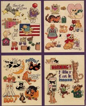 50 Cross Stitch Cats Kittens Christmas Halloween Patriotic Napping Patterns - £10.34 GBP