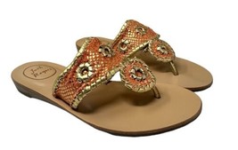 Jack Rogers Women’s Thong Whipstitch Sandals Carissa Coral/Gold Size 6.5 NEW - £53.81 GBP