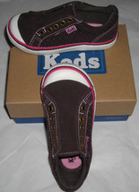 Keds NIB Girls Zoe So Laceless Brown &amp; Pink Tennis Shoes 8 Medium KT32030 - £22.25 GBP