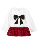First Impressions Infant Girls Bow Print Peplum T-Shirt,Angel White,12-1... - £11.97 GBP