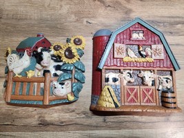 Home Interiors Farm Scene Wall Hangers 3363-1 And 3363-2 - Excellent Condition - £15.24 GBP