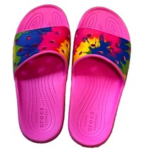 Pink Crocs Slip On Tie-Dye Rainbow Color Women&#39;s Sandals Sz 7 - £15.39 GBP