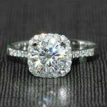 1.7Ct Round Cut 7mm Moissanite Ring Halo Moissanite Ring Promise Engagement Ring - £101.51 GBP