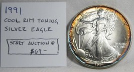 1991 American Silver Eagle w/ Cool Rim Toning AL307 - £54.47 GBP