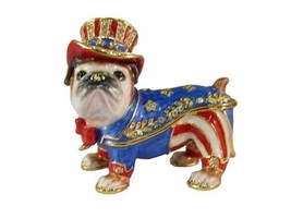 Jeweled Enameled Pewter Uncle Sam Patriotic Bulldog Hinged Trinket Jewel... - £21.30 GBP
