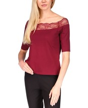 $74 Michael Kors Petite Lace-Trim Off-The-Shoulder Top Red Size Petite Small - £18.11 GBP