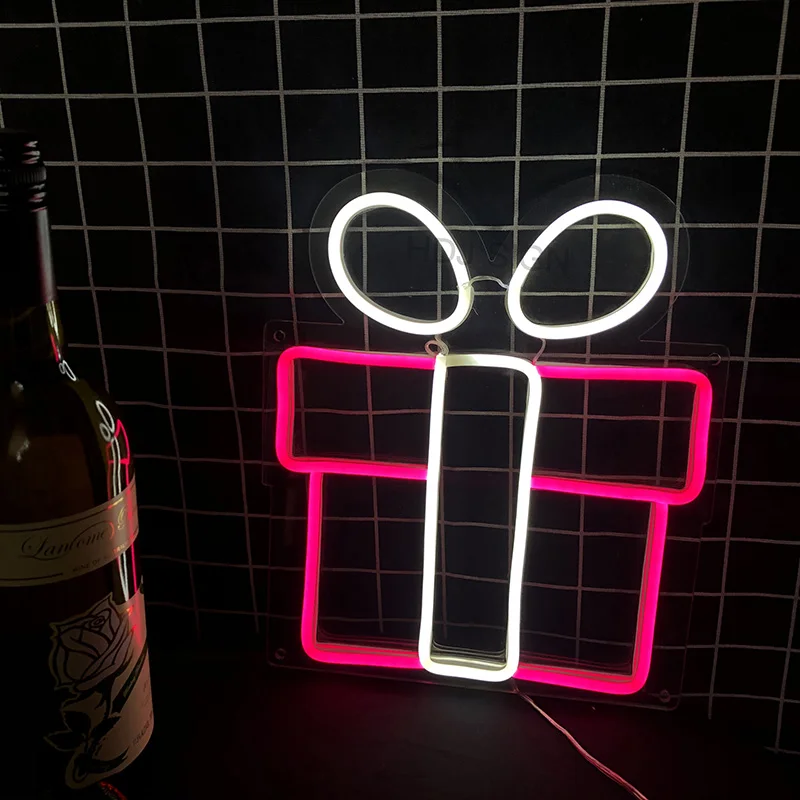 Gift Box Custom Neon Sign Room Home LED Light Christmas Festival Commerc... - £116.53 GBP