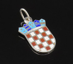 925 Sterling Silver - Vintage Multi Color Enamel Checkered Pendant - PT2... - £23.68 GBP