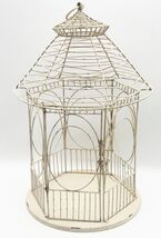 Vintage Wire Bird Cage Cream White Rustic 13" Decorative Lantern Rounded... - $29.35
