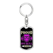 Proud Pitbull Mom Keychain Dog Tag Pendant Stainless Steel or 18k Gold - £47.73 GBP