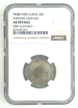 1949 China 20C Silver Yunnan L&amp;M 432 Graded by NGC as AU Details (Obv Cl... - $346.51